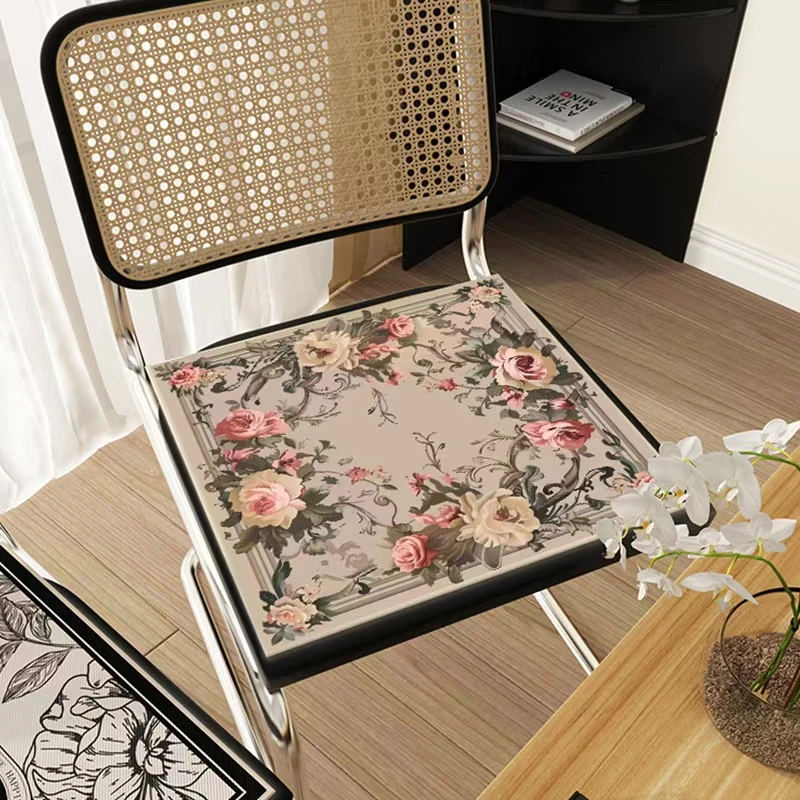 复古花卉冰丝坐垫 轻奢高级感 办公室久坐透气椅垫耐脏防滑屁垫