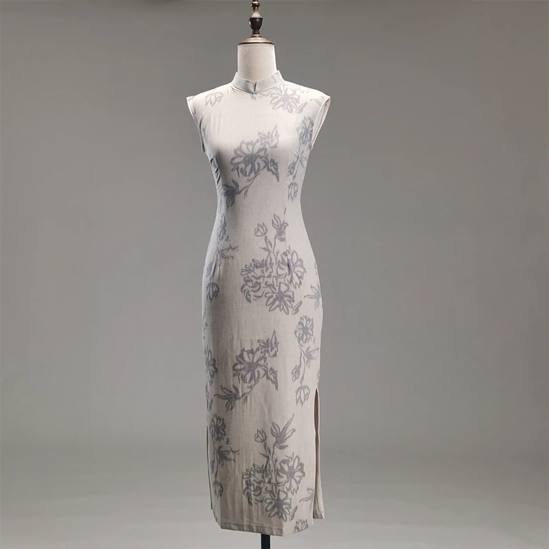 桐枝影/一顾再顾旗袍无袖改良新中式年轻版日常复古灰色