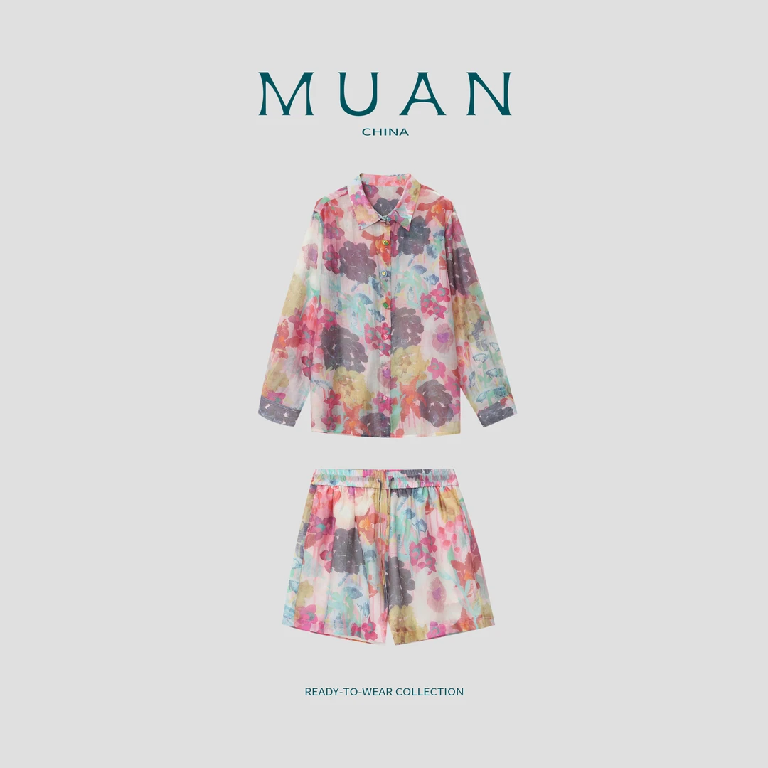 木岸MUAN:《油画美学套装》定制印花度假衬衫套装女YJ-23927-套装