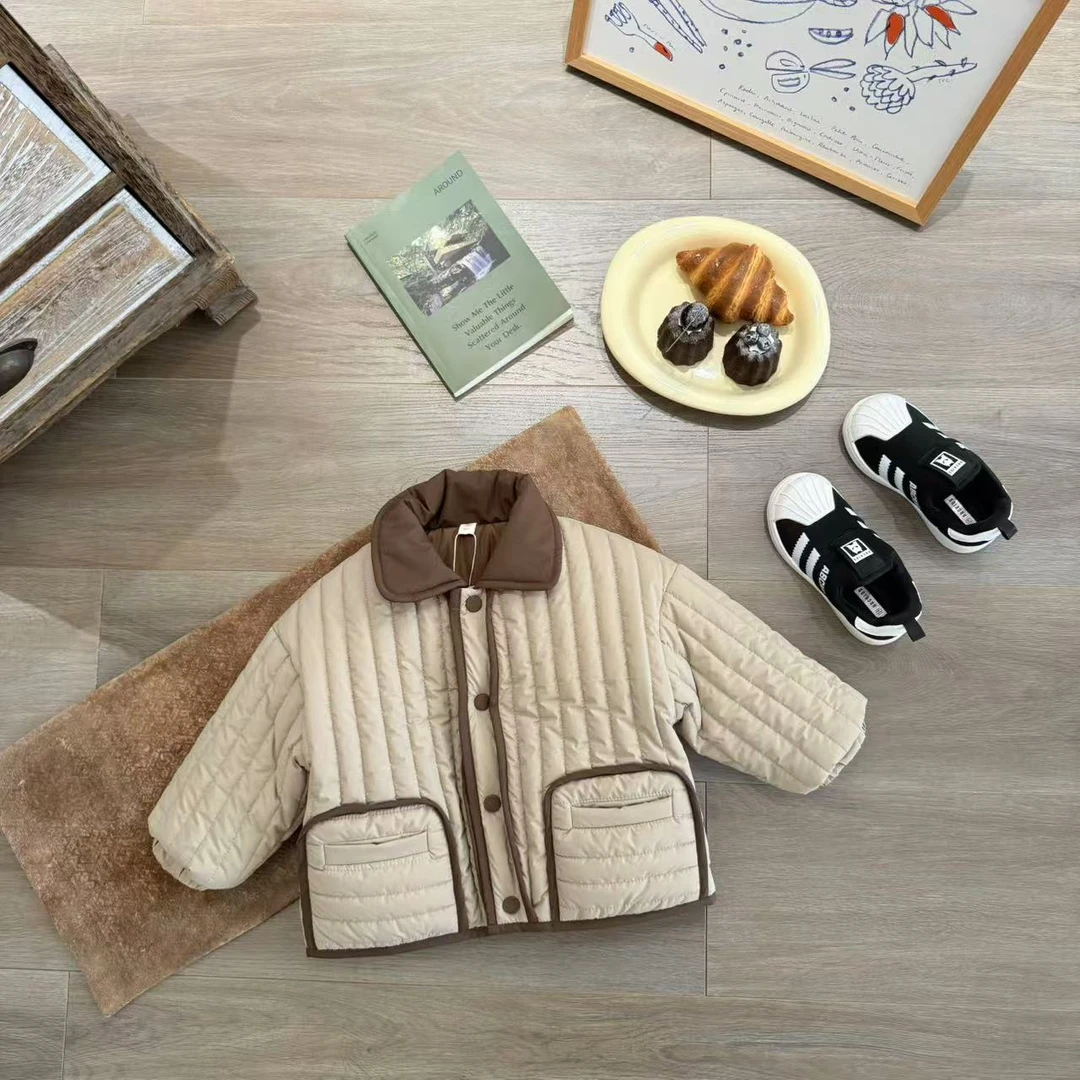 儿童冬季大口袋拼色翻领棉服H1799