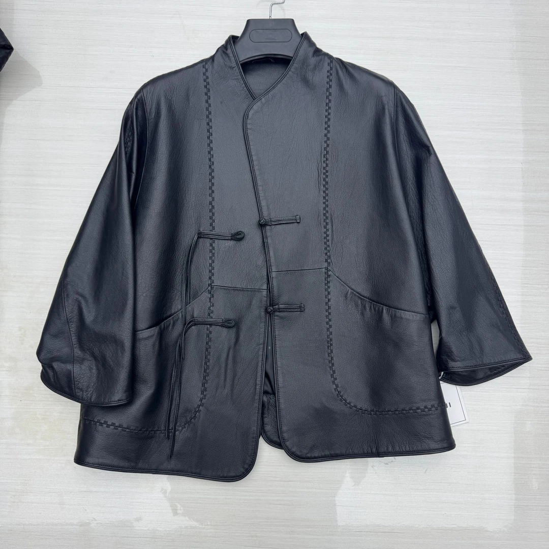 【2439】皮衣秋冬短款女外套油蜡皮绵羊皮真皮国潮风气质复古女士