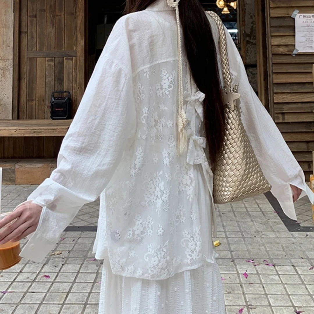 白色衬衫女2025新款外套法式上衣气质防晒衫蕾丝长袖温柔风衬衣