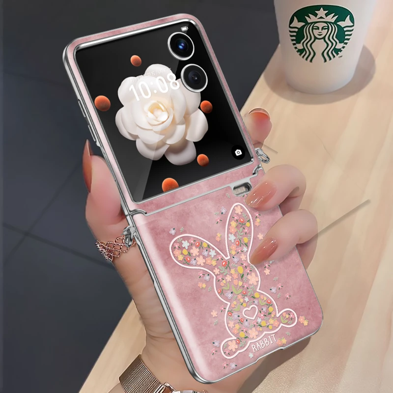 适用荣耀magic v flip2碎花兔手机壳新款高级感折叠中轴全包防摔