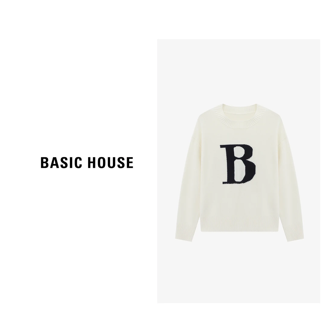 Basic House/百家好秋冬潮牌时尚百搭长袖套头羊毛衫-B06245C5682