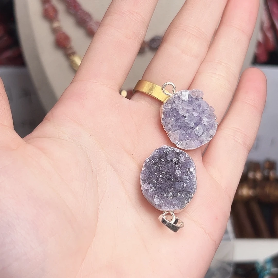 玛瑙/玉髓合金珠宝半成品h286 紫水晶冰山吊坠一颗