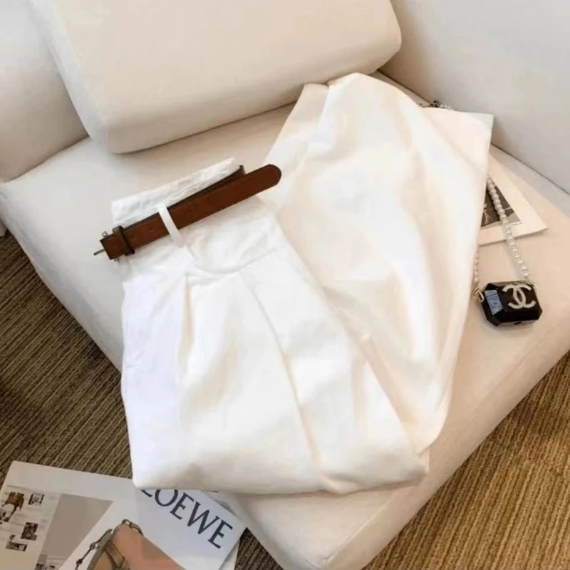 窄版直筒白色牛仔裤女春夏新款高腰显瘦百搭阔腿白色裤子