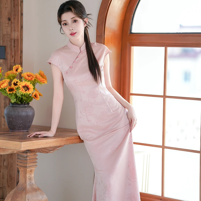 尘记【风清余】夏季爆款高端中式旗袍三色气质鱼尾连衣裙洛神赋