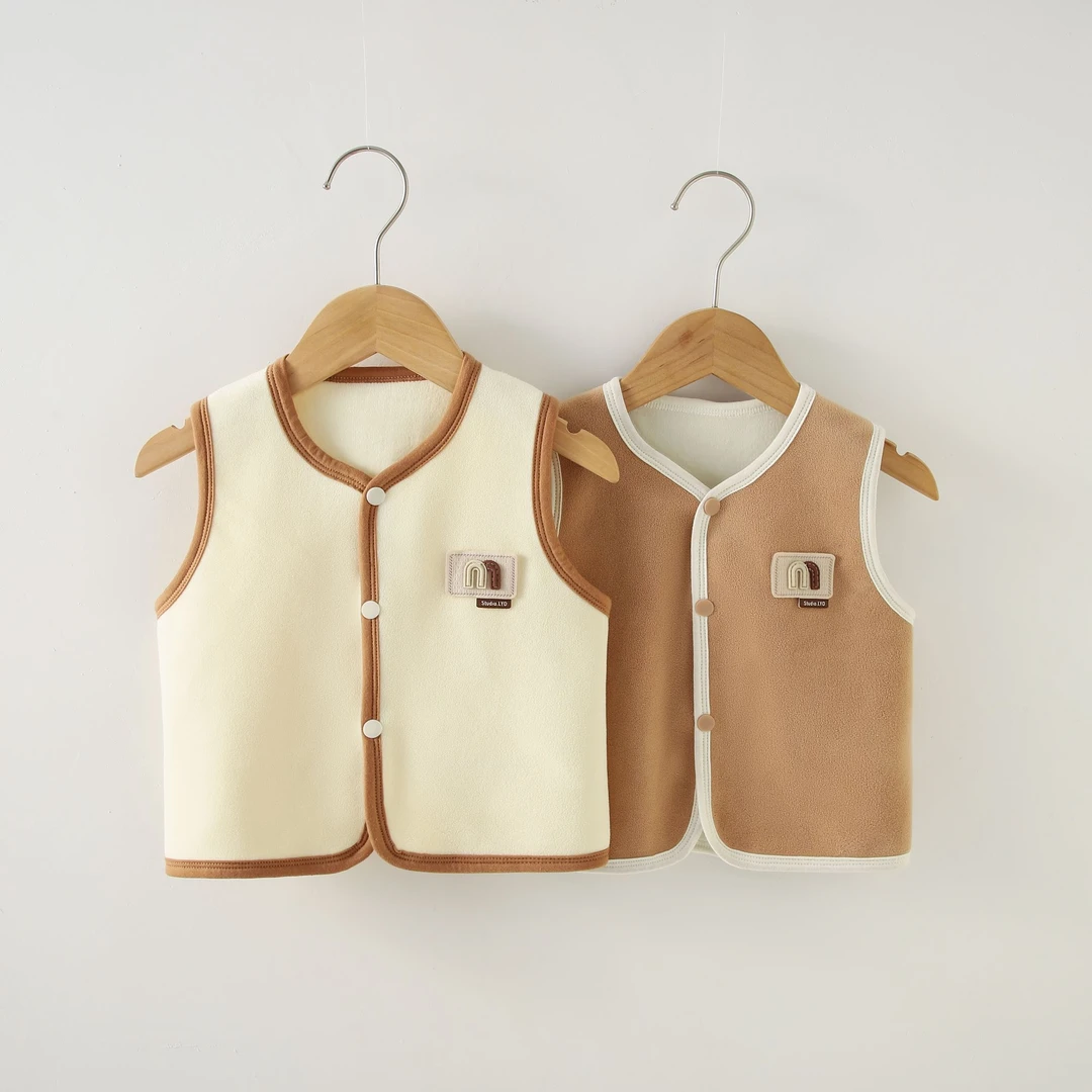 婴儿秋冬季坎肩纯色百搭马甲加绒保暖背心护肚宝宝外穿马夹男女宝