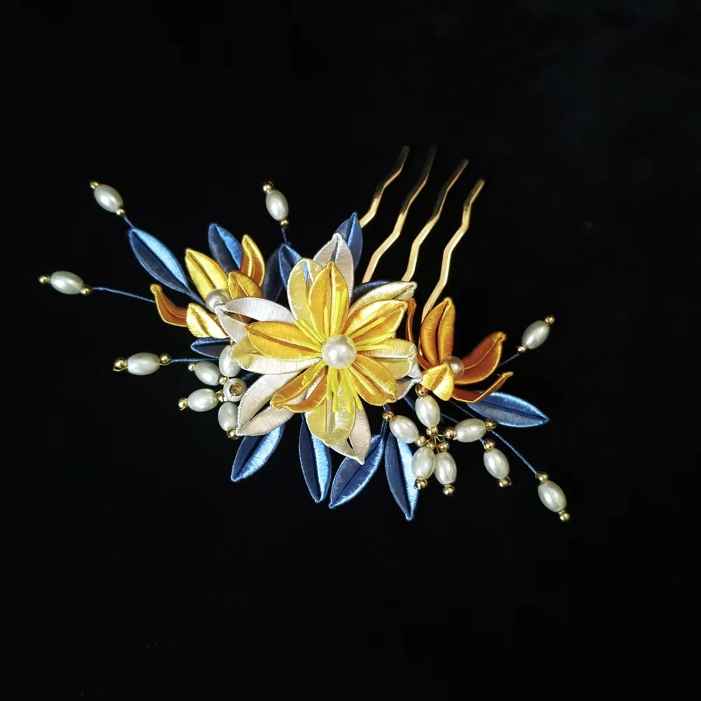 7 非遗丁香花发梳缠花描金古风汉服配饰发簪复古发饰钗夹日常百搭