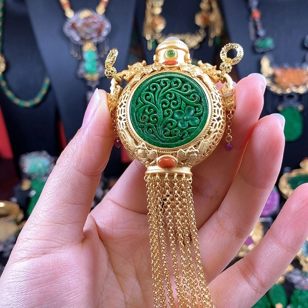 翡翠银S925镶嵌颈饰吊坠