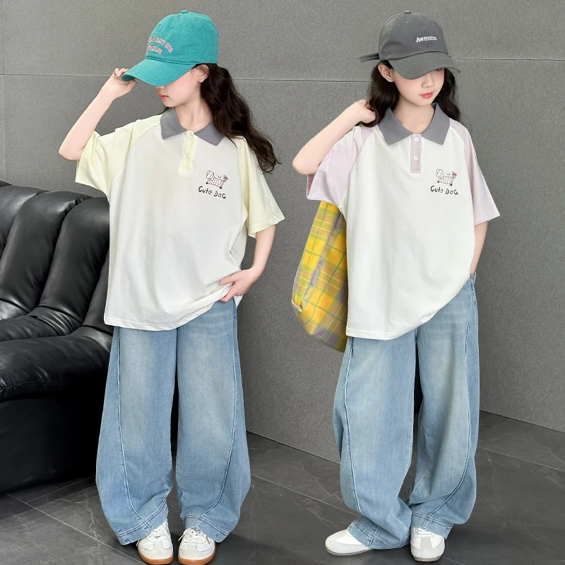 女童夏装polo衫套装2025新款韩系女孩女童半袖6-12岁潮款高级感