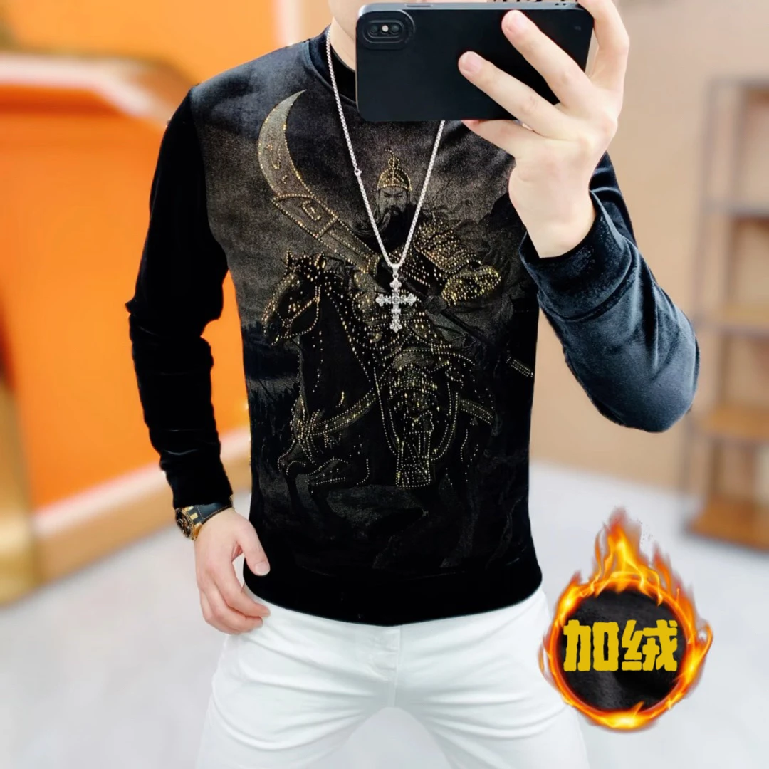 阿凯严选-欧货冬季新款男士高品质加绒保暖修身潮流时尚卫衣打底