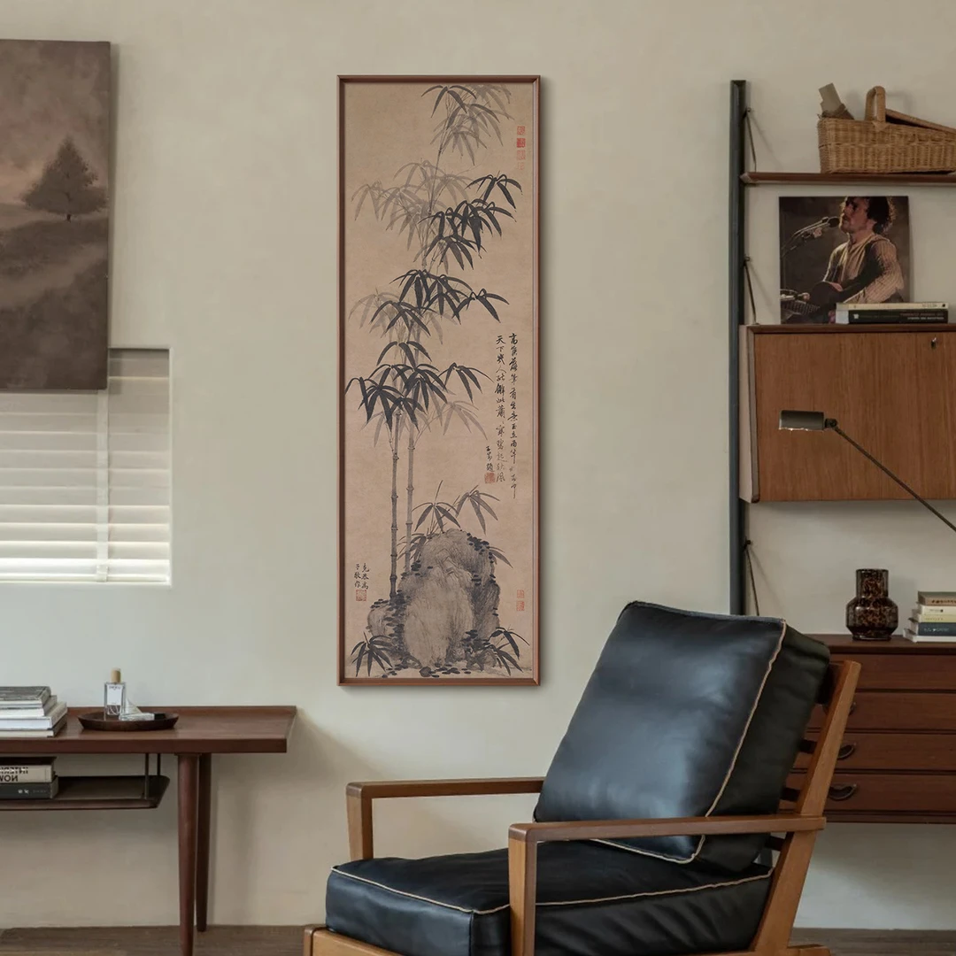 【墨竹坡石图】宋式美学玄关装饰画过道走廊新中式挂画进门入户壁画