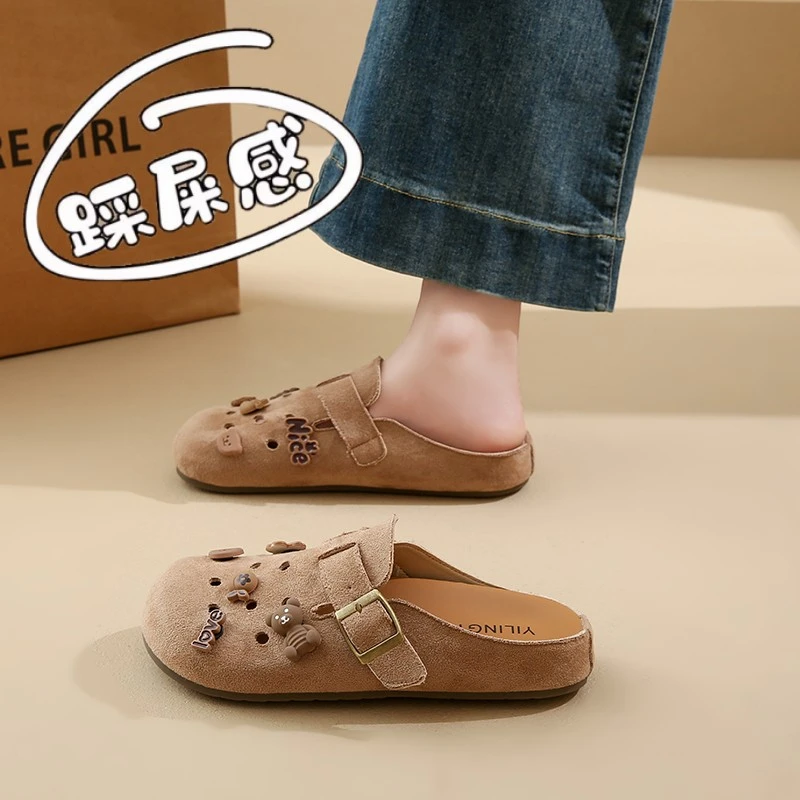 女鞋踩屎感包头半拖鞋女夏季外穿孕妇勃肯鞋子34码一脚蹬博肯凉拖