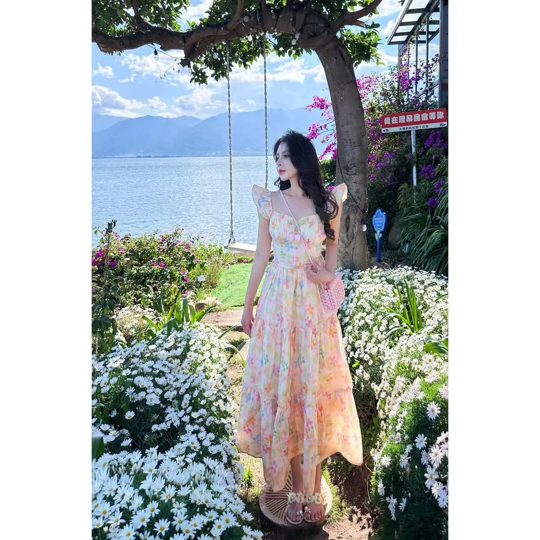 DACPAN-“郁金香”晕染碎花小飞袖连衣裙 没胸垫 2025/盼·YP279