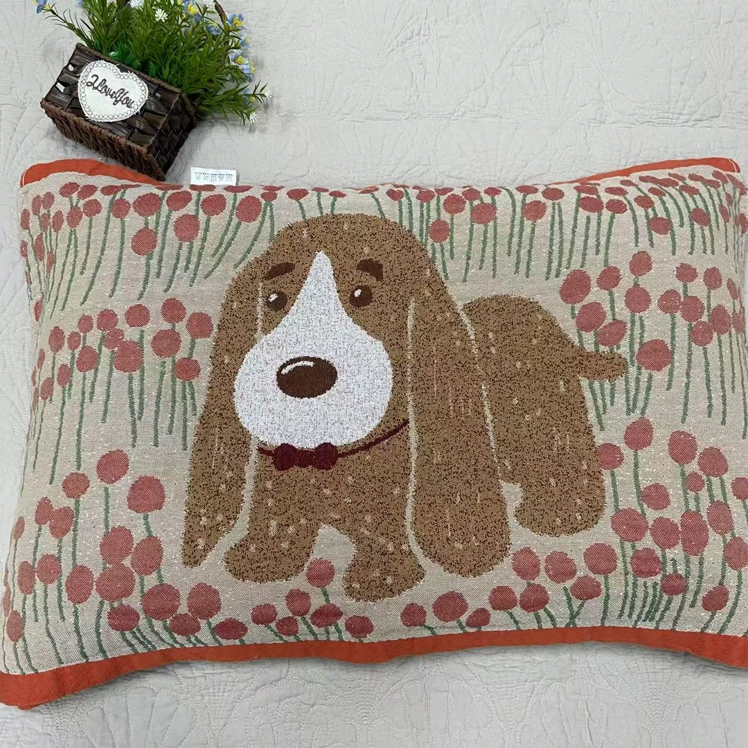 0017大耳朵狗橘枕巾一对