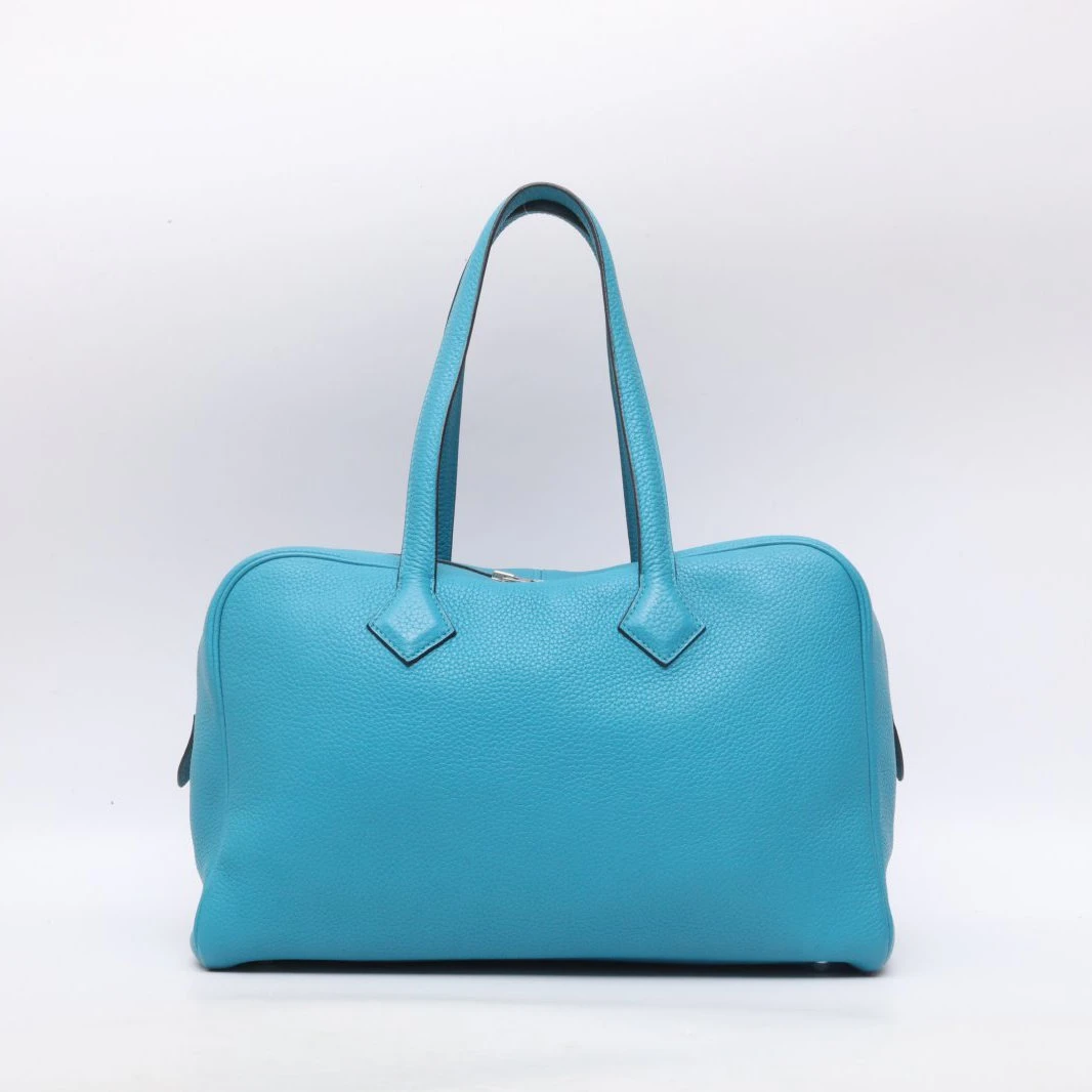 99新 Hermes/爱马仕 小花双双 Victoria 35 新水蓝 TC皮 框R 包