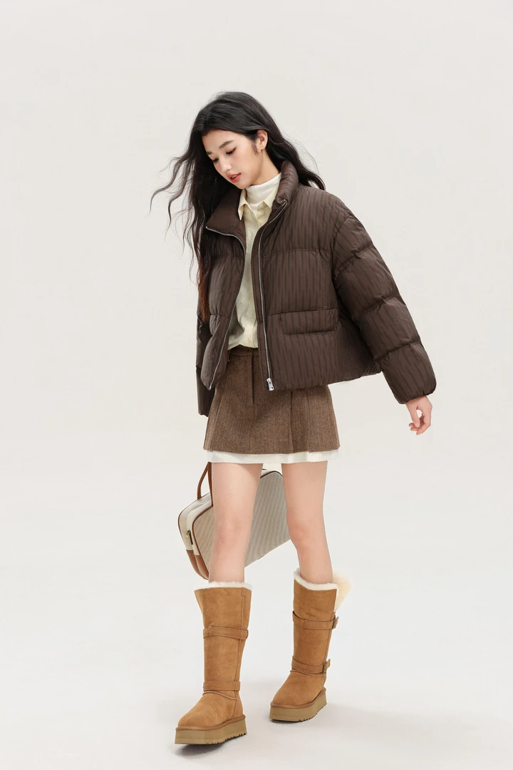 【敏洋纯】纯色款立领短款加厚冬季女保暖厚款简约羽绒服MY25DX720