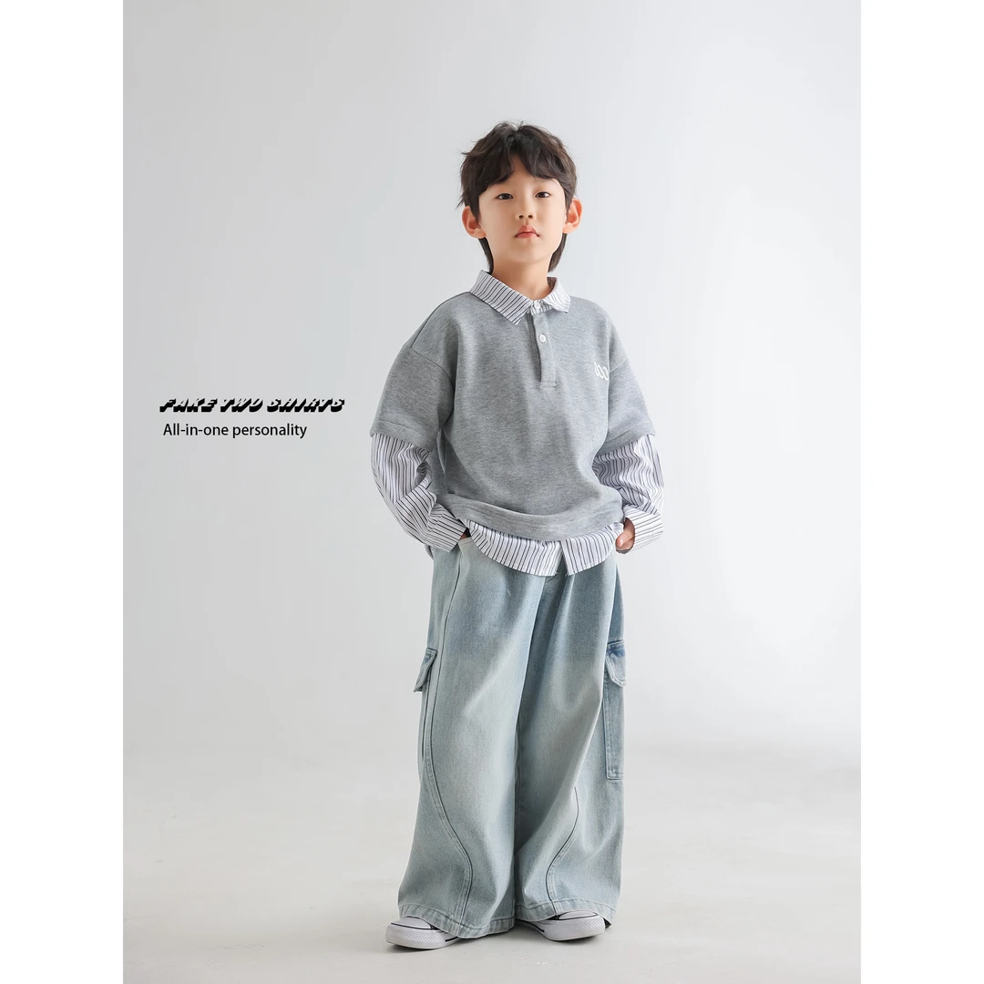 in 爱：mp25春男童时髦卫衣韩版儿童百搭洋气学院风假两件衬衫5063