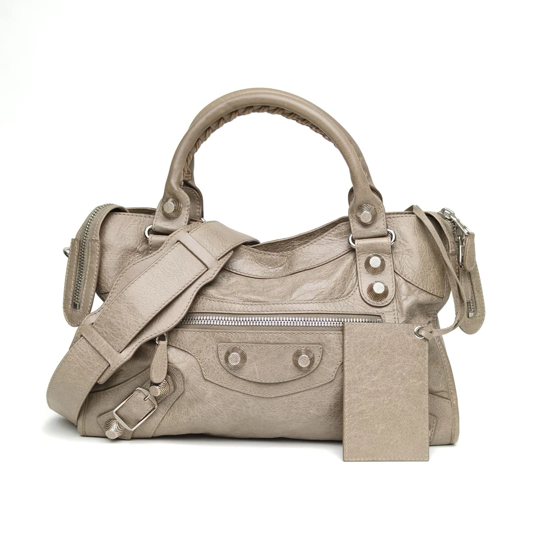 95新 Balenciaga/巴黎世家 【小花娇】CITY 机车包 中号 灰色724573
