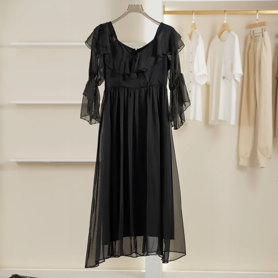 麦迪尚品【深圳原创】40422131 夏大U领简约百搭优雅雪纺显瘦长裙