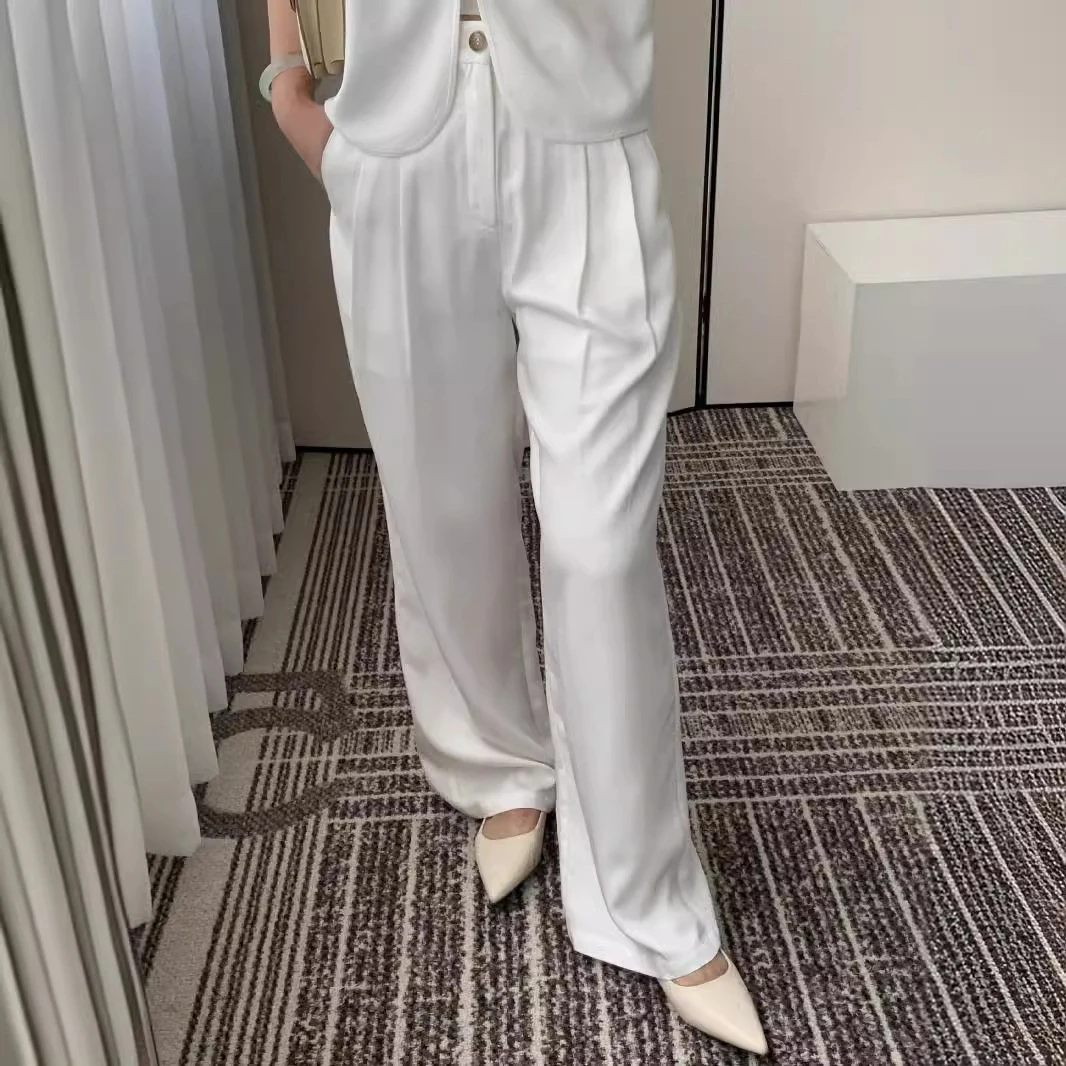 高级感显瘦阔腿裤天丝亚麻直筒长裤86628