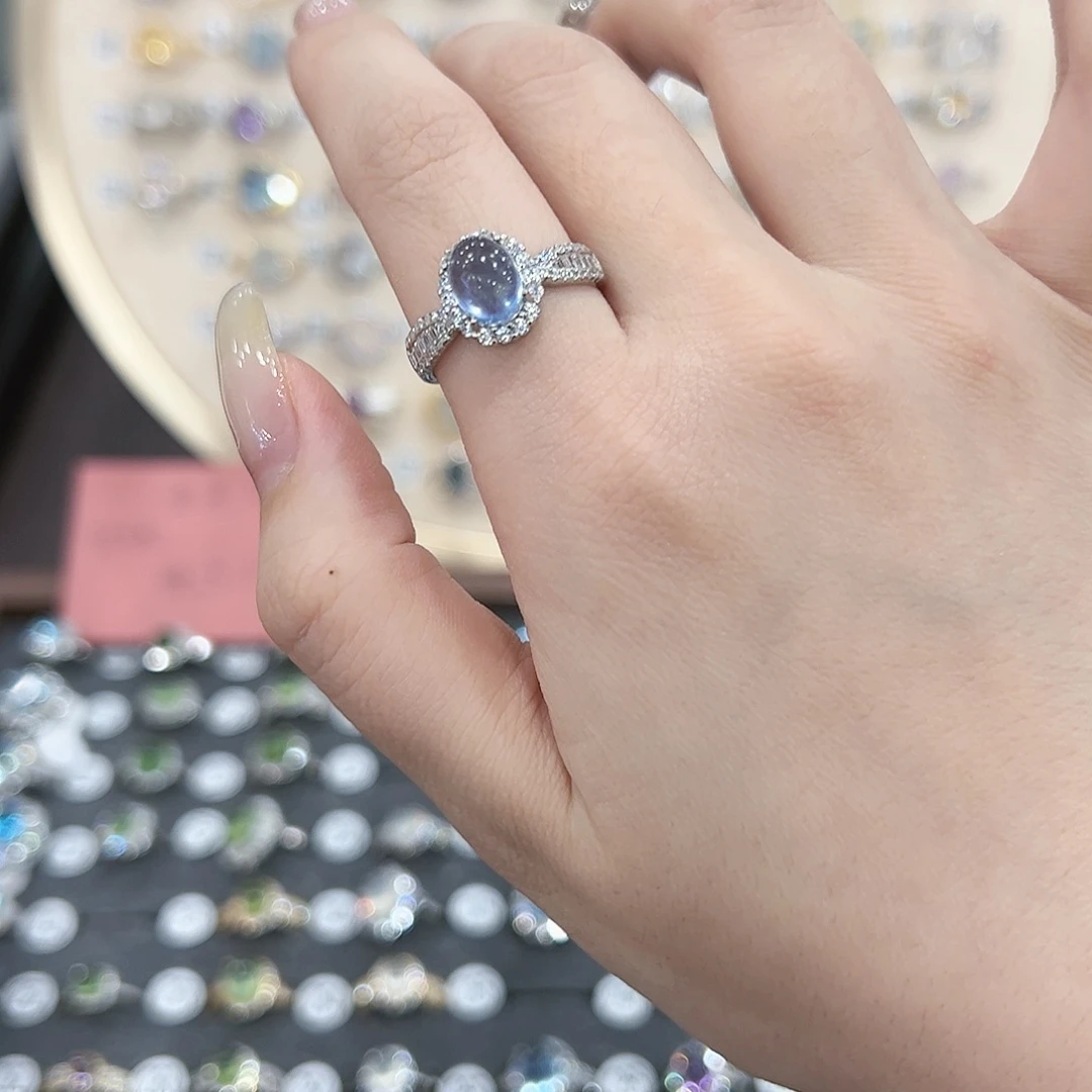 蛇纹石玉戒指银S925镶嵌-***