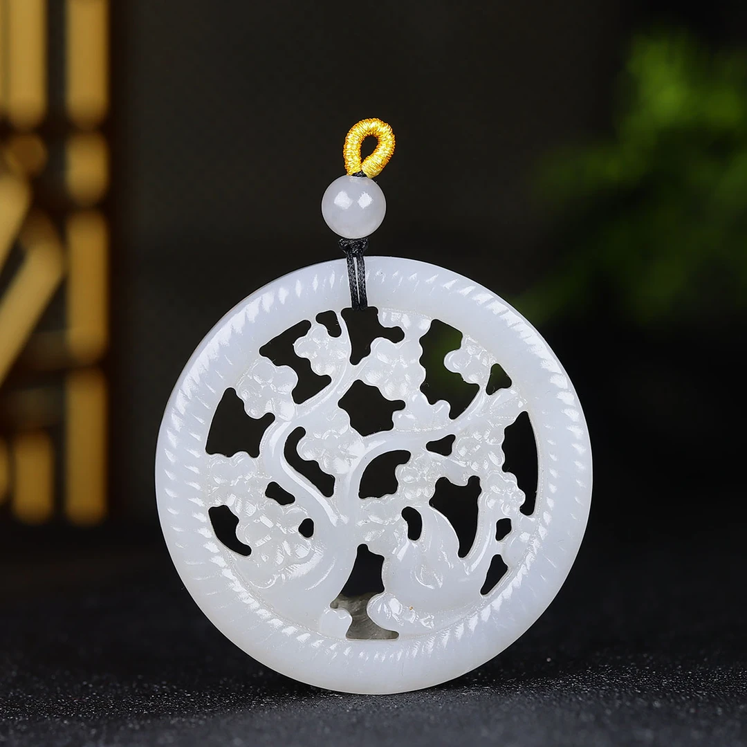 104116和田玉烟紫花鸟玉佩