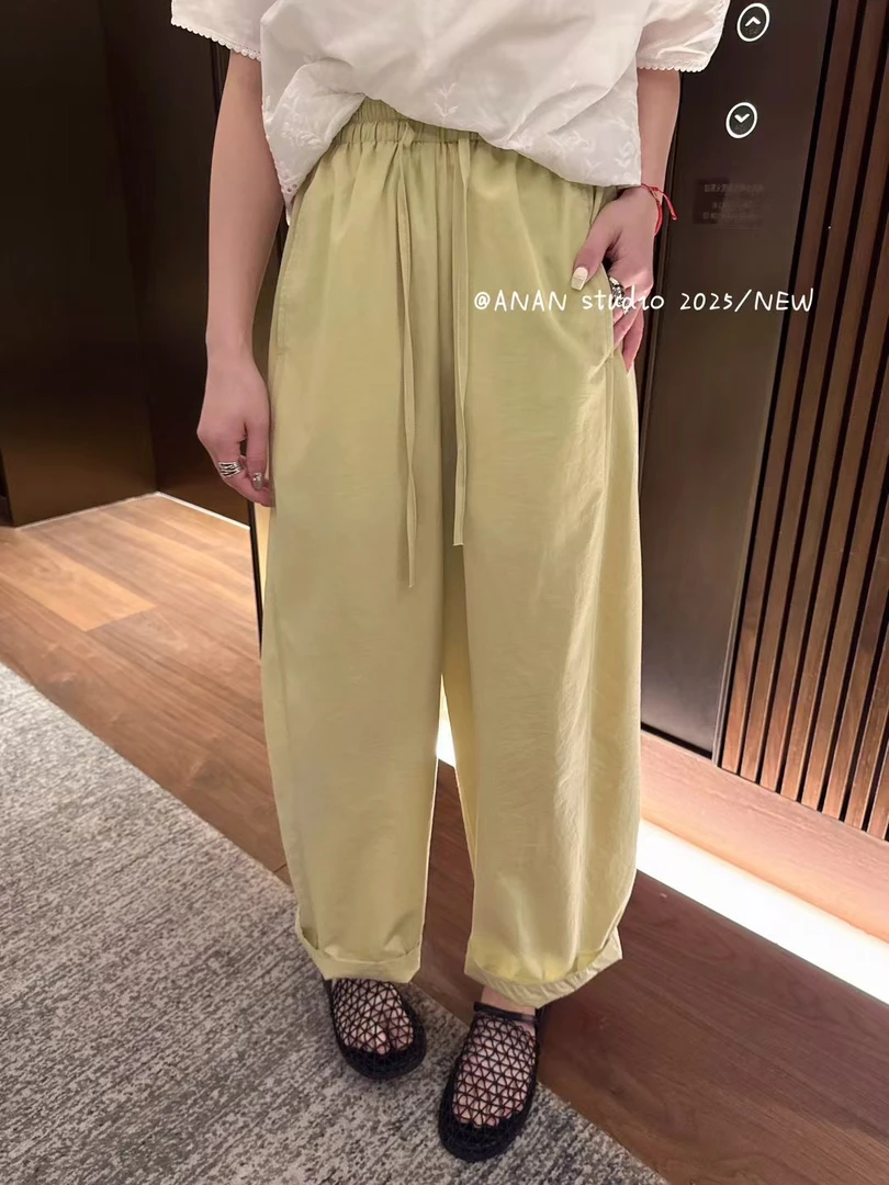 林玲～夏季休闲松紧腰宽松直筒裤舒服防晒女薄九分裤