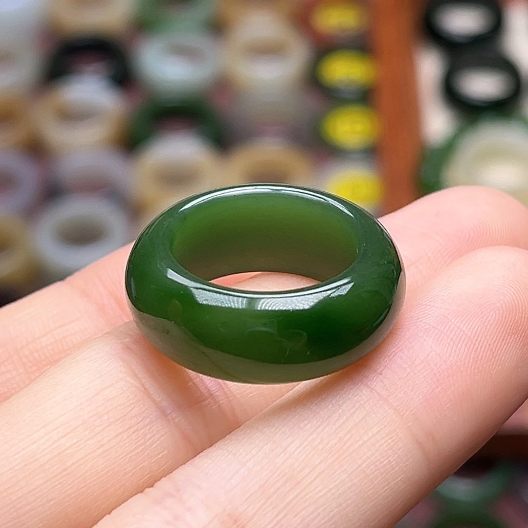 和田玉未镶嵌戒指16.5俄7帝王绿