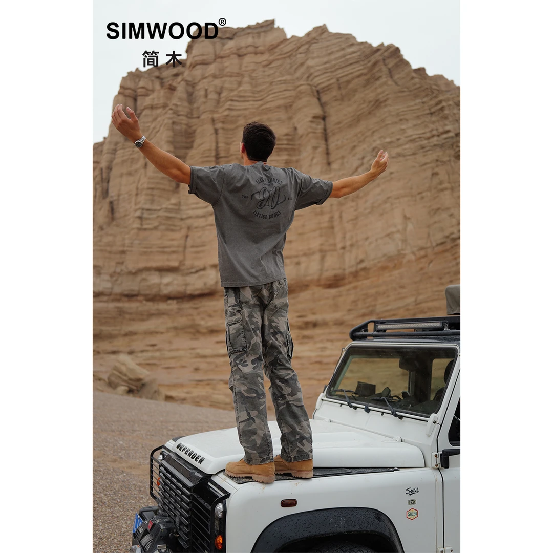 SIMWOOD/简木【超宽松】270g成衣染色水洗复古印花短袖T恤S12250563