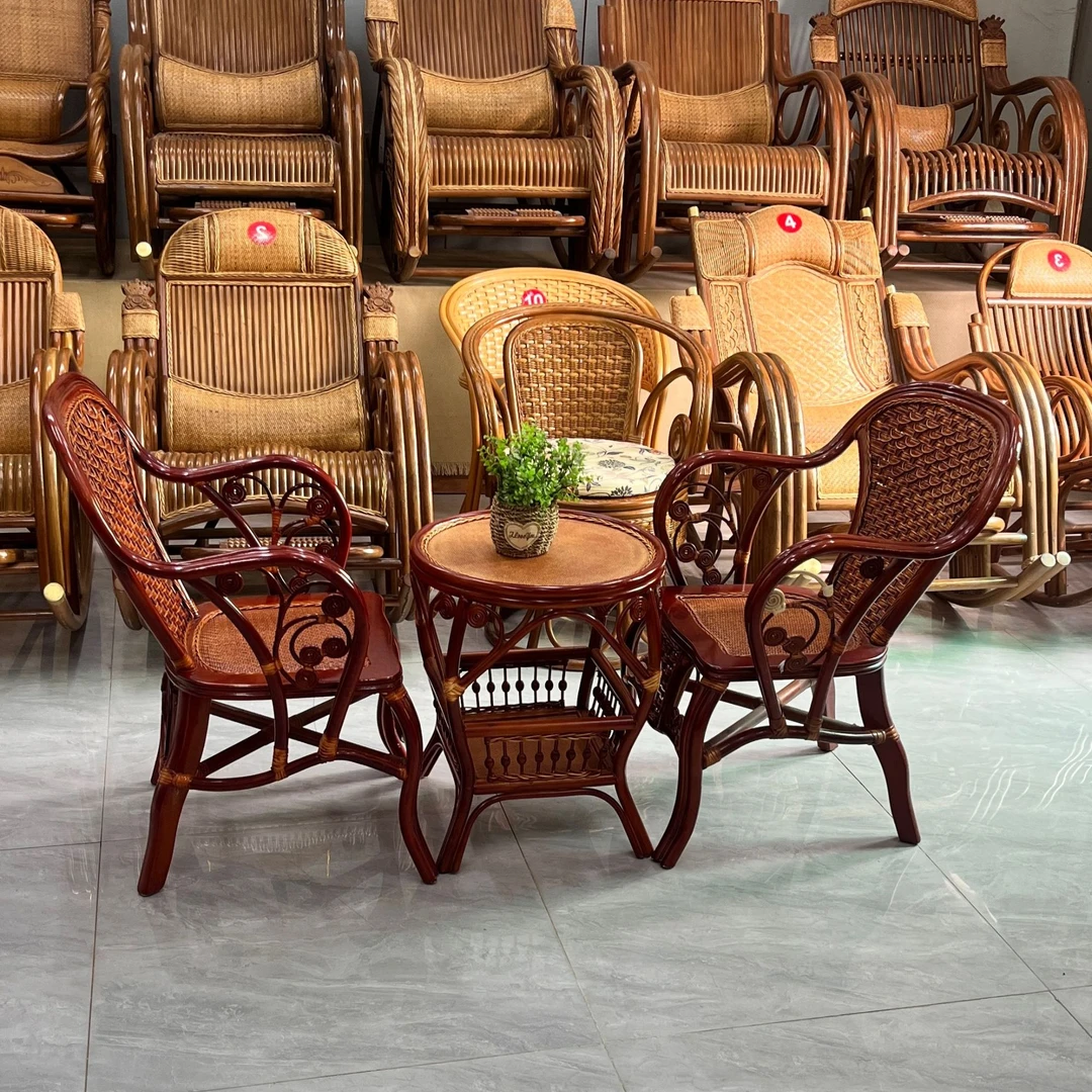 四脚藤编休闲椅 茶桌组合