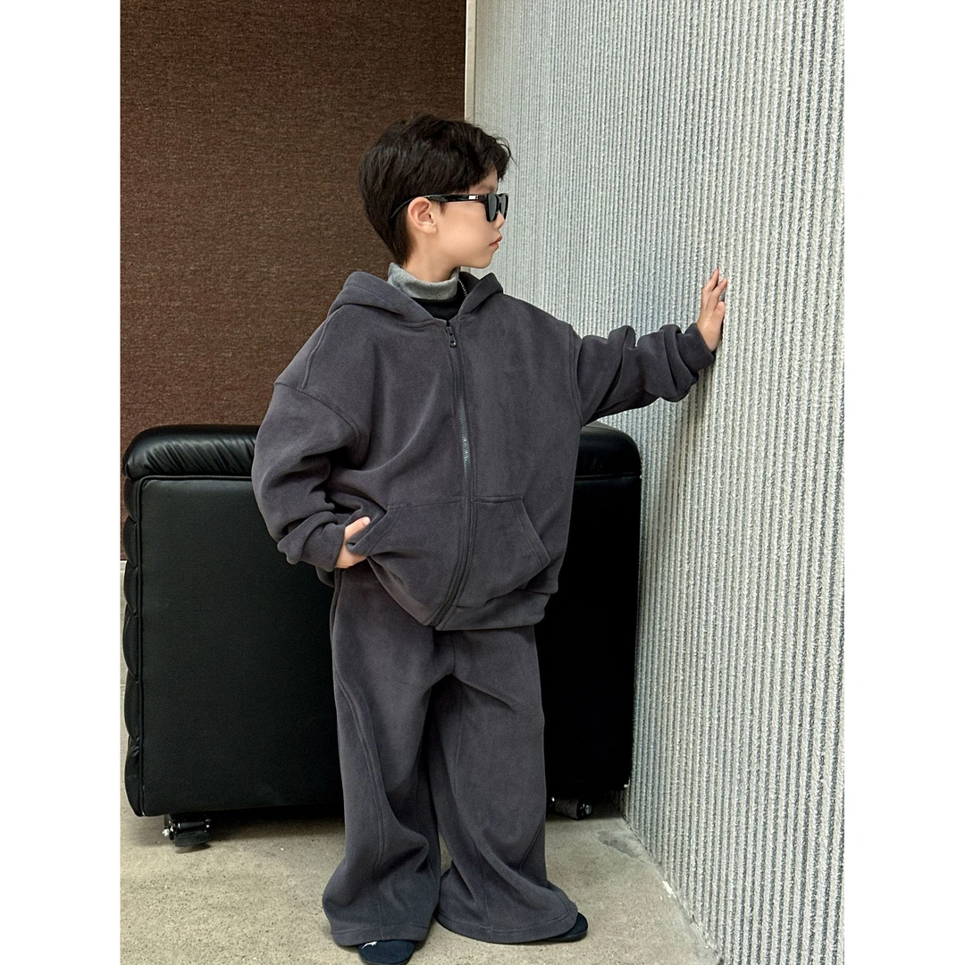 涵芽男童套装加绒保暖两件套2025秋冬季连帽休闲两件套HY25439