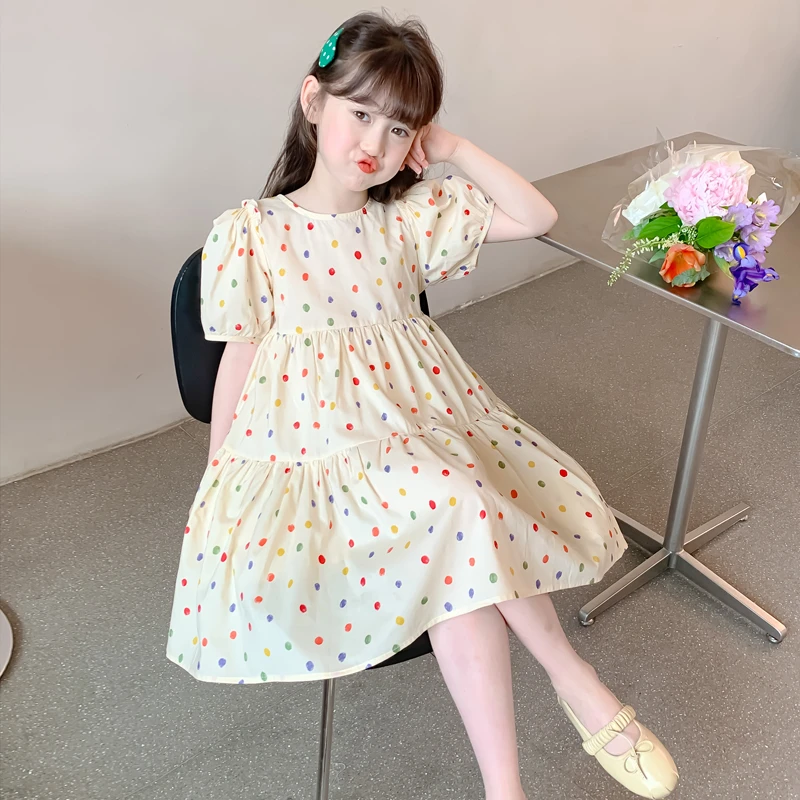 女童夏装连衣裙2025新款儿童洋气韩版女孩夏季裙子彩色波点公主裙