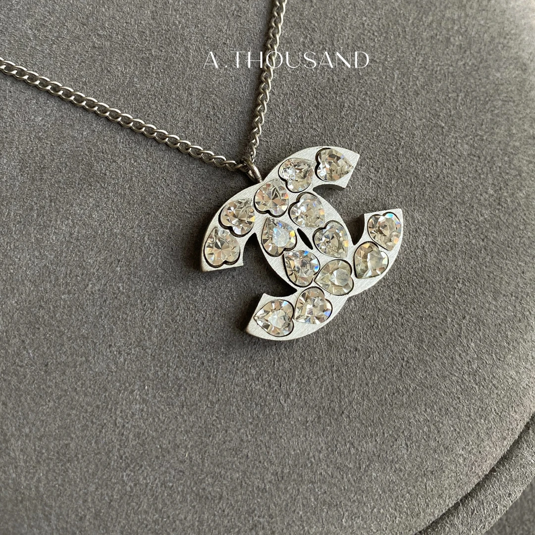 95新 Chanel/香奈儿 04A银色爱心闪钻项链-60678603