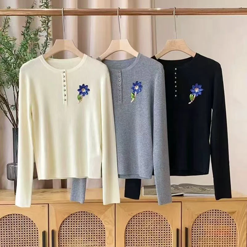 妮妮专属1866#三色16针金扣蚕丝羊毛珠片花朵亨利领