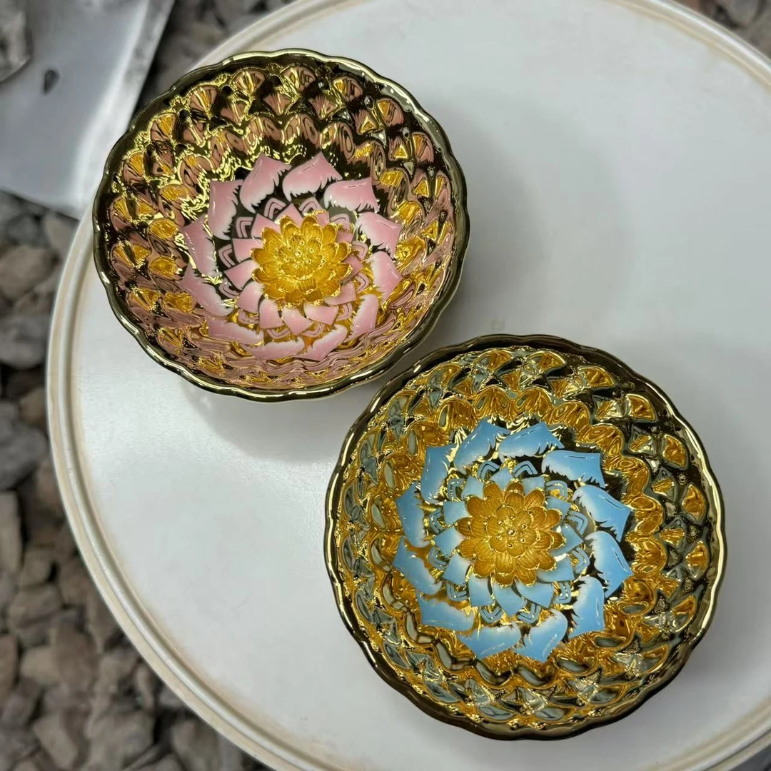 金玉满堂 红粉佳人+蓝色妖姬 金莲花对杯