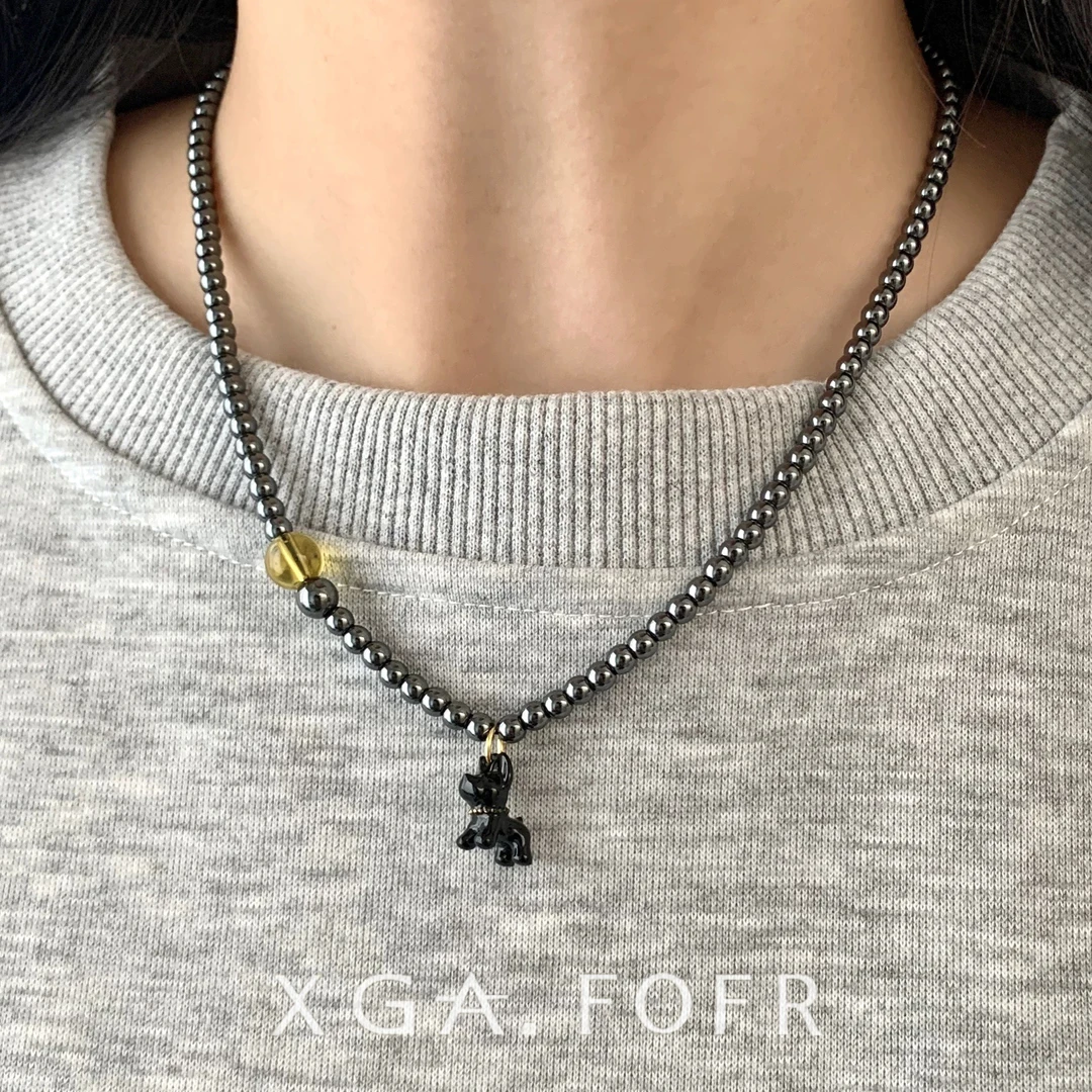 链子925银陶瓷 纯银狗狗项链小众个性暗黑甜酷百搭设计感可爱吊坠