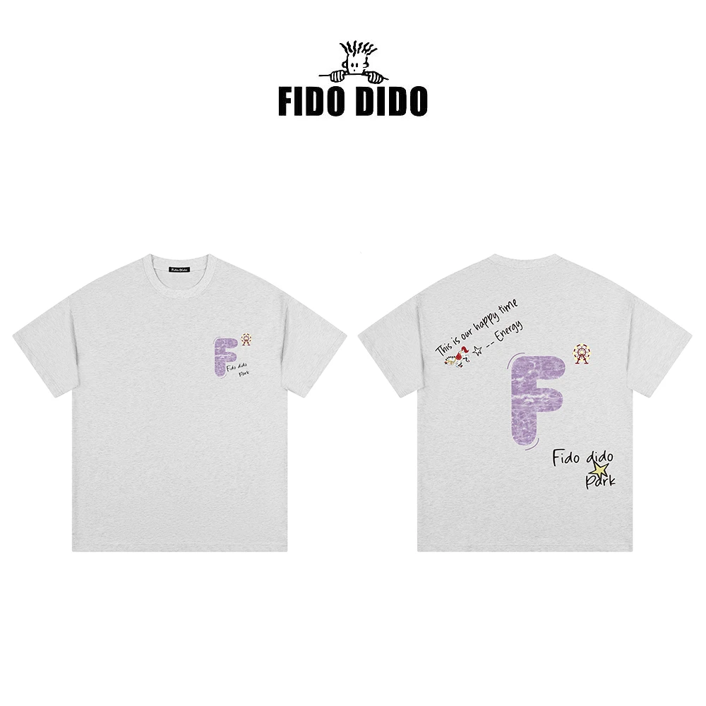FIDO DIDO夏日趣味摩天轮印花宽松T恤男女同款FDCTEW1277