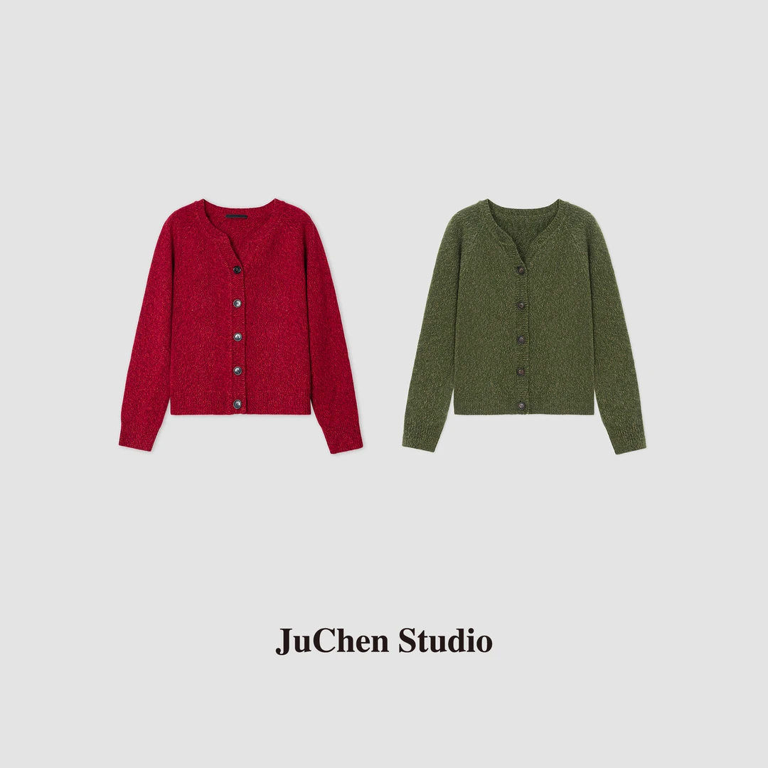 LIBOSHU"剪刀领“早春全羊毛单排扣长袖针织开衫气质毛衣女FWW2290