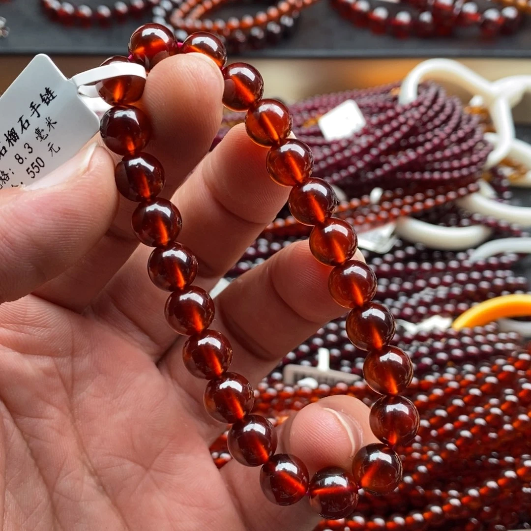 未镶嵌手链石榴石8.3mm亮橙红色