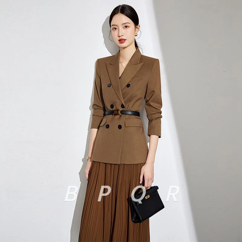 BPQR卡其腰带款商务职业套装女时尚炸街超好看西装外套面试装秋季