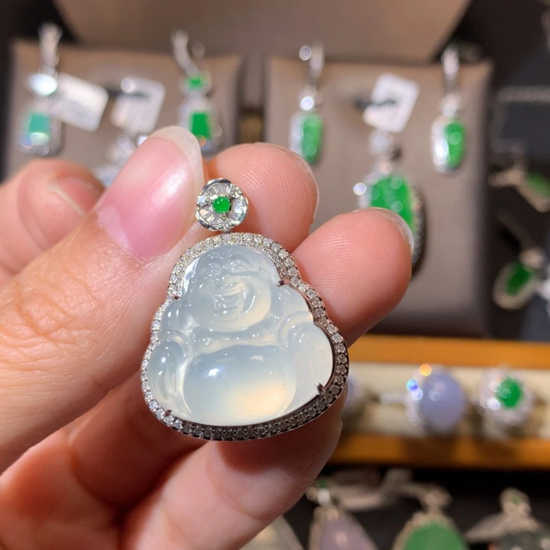 【闪购商品】翡翠吊坠(不含链)18K金镶嵌翡翠吊坠