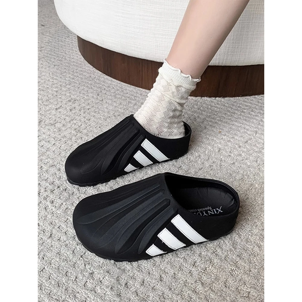 时尚百搭外穿拖鞋女2025新款平底包头半拖厚底勃肯凉拖懒人沙滩鞋