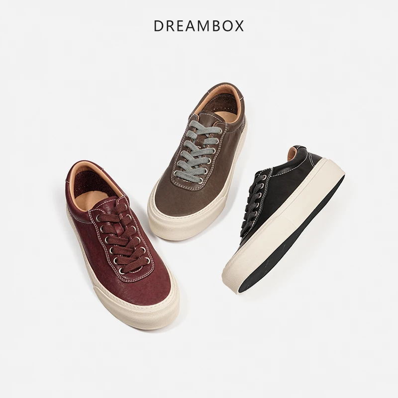 dreambox钧博vibram女款真皮高档厚底硫化鞋轻便透气时尚休闲板鞋