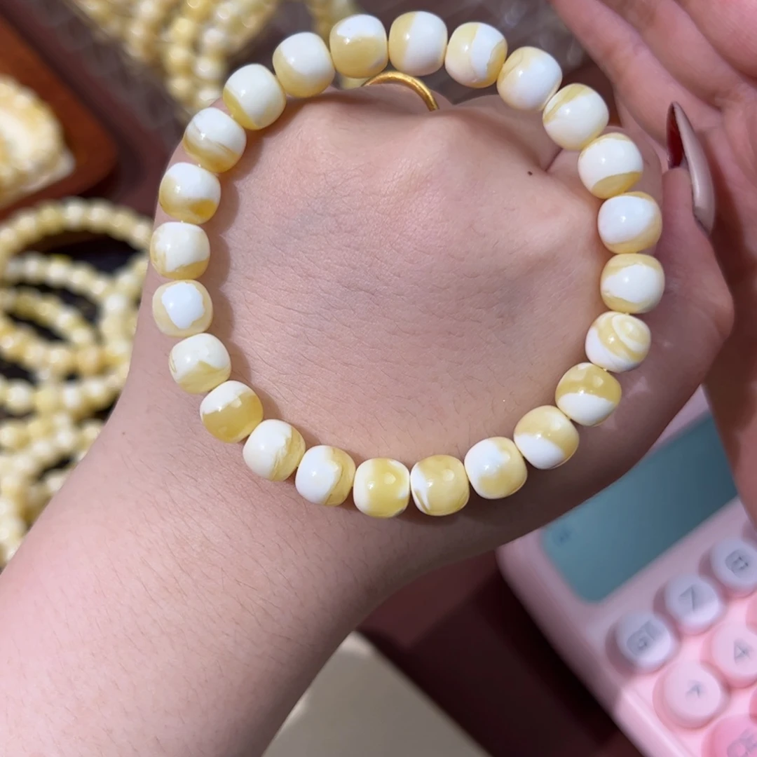 琥珀未镶嵌手串金瓷白9m