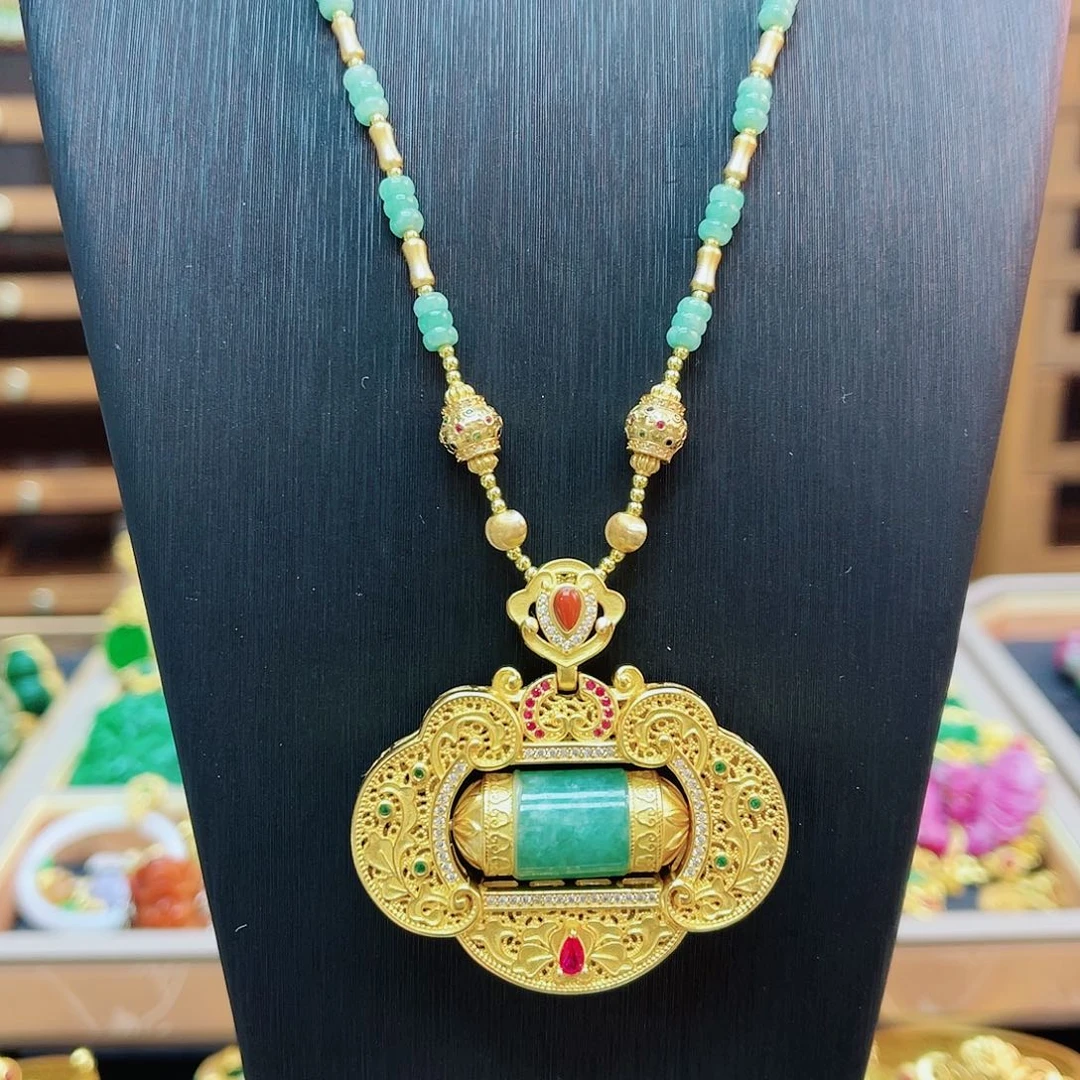 颈饰银S925镶嵌翡翠48小时鉴赏期1