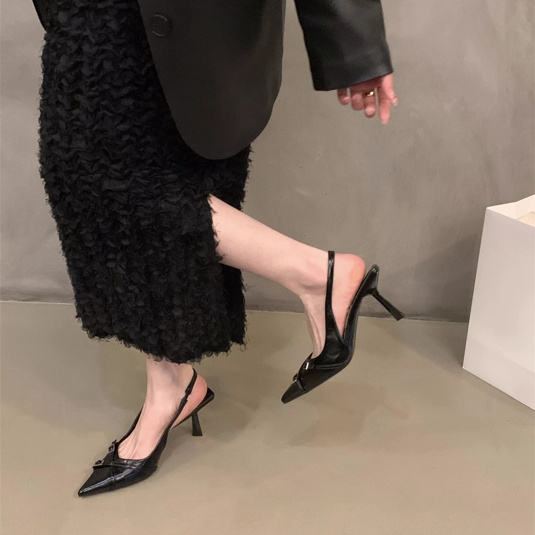 小众法式黑色高跟鞋包头凉鞋女鞋子2025新款夏季气质名媛尖头单鞋