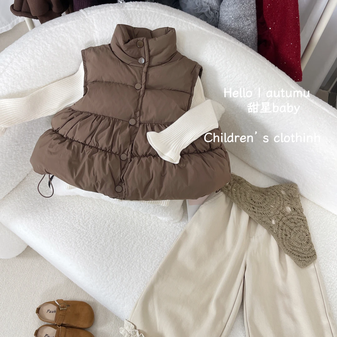 甜星家2025秋冬女童韩版马甲毛衣针织衫加绒裤子百搭保暖洋气