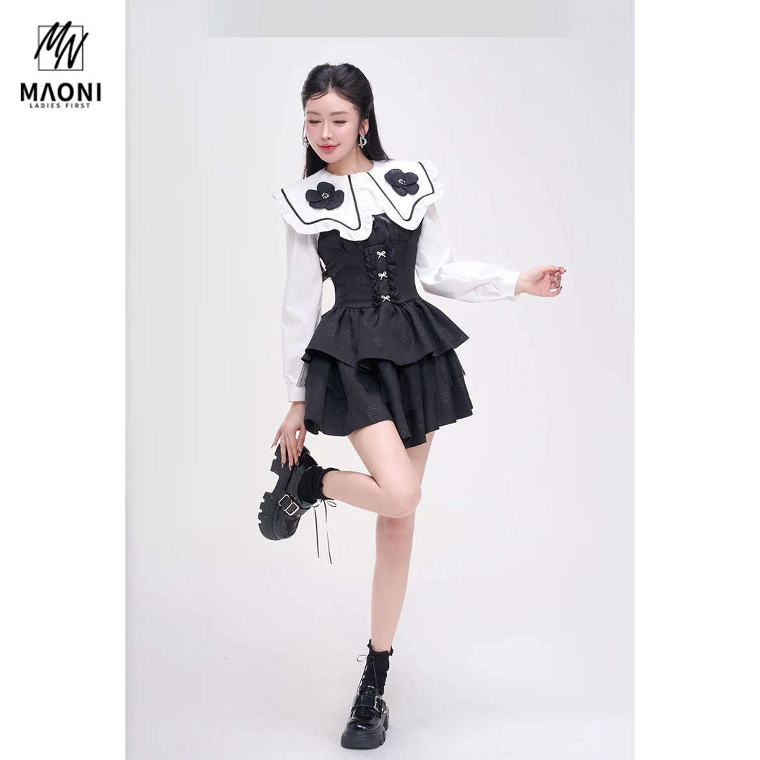 毛妮Peshe【蓬蓬蛋糕连衣裙】方领甜美修身提花拼接吊带裙女L1322